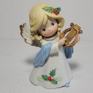 VINTAGE HOMCO PORCELAIN MUSICAL HARP ANGEL CHRISTMAS FIGURINE
